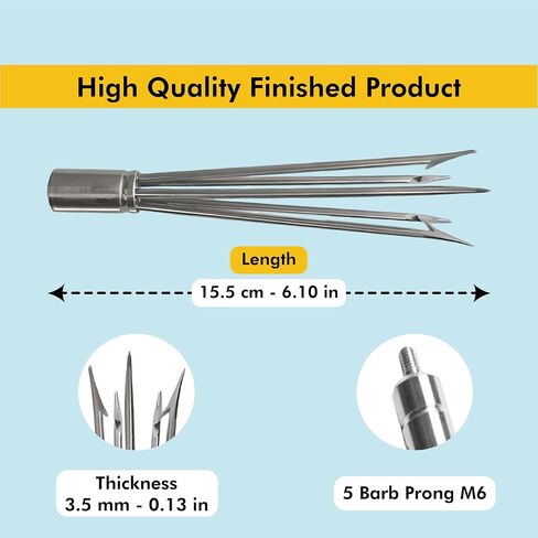 – Spearfishing 5-Prong Stainless Steel Spearhead with M6 Thread - Durable Fishing Harpoon Tip for Pole Spear Fishing in Saudi Arabia
