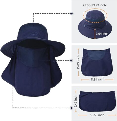 Sun Hat Fishing Hat for Men & Women, UV Sun Protection Wide Brim Hat with Face Cover Neck Flap Summer Hats for Men in Kuwait