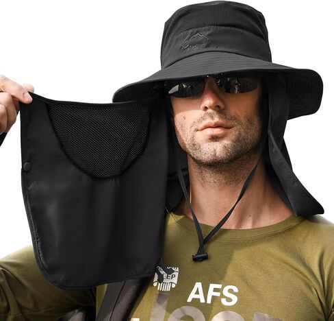 Sun Hat Fishing Hat for Men & Women, UV Sun Protection Wide Brim Hat with Face Cover Neck Flap Summer Hats for Men in Kuwait