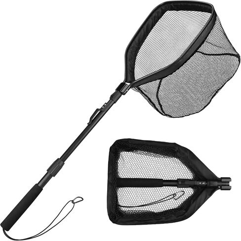 Floating Fishing Net for Steelhead, Salmon, Fly, Kayak, Bass, Trout, Rubber Coated Freshwater Fish Landing Net with Telescoping Pole Aluminum Handle, Fish-friendly Mesh for Easy Catch & Release in Saudi Arabia