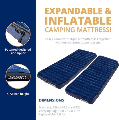 3-Layer Inflatable Single Air Mattress for Camping, Travel, Indoor, Outdoor - Ultra Thick 4.75 Inch, Machine Washable, Built-in Zipper Convertible to Queen Size, Lightweight 3.6 Pound, Green in Saudi Arabia