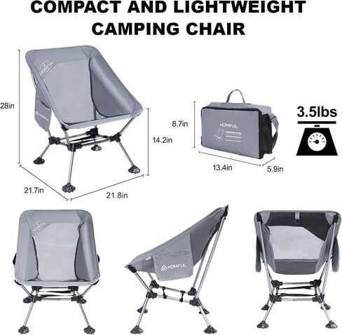 HOMFUL 2 Pack Widened Camping Chair Ultra Light Portable Folding Backpacking Chair with Side Pockets Breathable Mesh Structure Aluminum Frame with Carrying Bag for Outdoors,Camping,Hiking,Beach,Picnic in Saudi Arabia