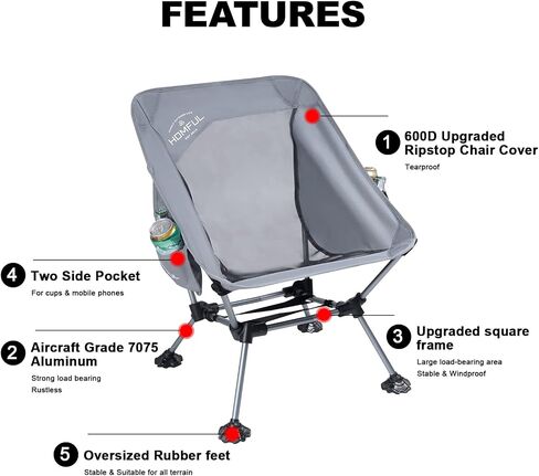 HOMFUL 2 Pack Widened Camping Chair Ultra Light Portable Folding Backpacking Chair with Side Pockets Breathable Mesh Structure Aluminum Frame with Carrying Bag for Outdoors,Camping,Hiking,Beach,Picnic in Saudi Arabia
