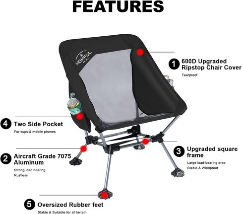 HOMFUL 2 Pack Widened Camping Chair Ultra Light Portable Folding Backpacking Chair with Side Pockets Breathable Mesh Structure Aluminum Frame with Carrying Bag for Outdoors,Camping,Hiking,Beach,Picnic in Saudi Arabia