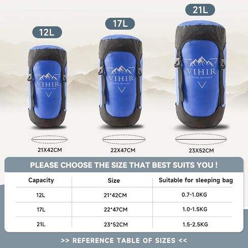 Compression Sack, Sleeping Bag Stuff Sack fit Camping, Hiking, and Backpacking - Water-Resistant Nylon, Ultralight Design, 12L/17L/21L in Saudi Arabia