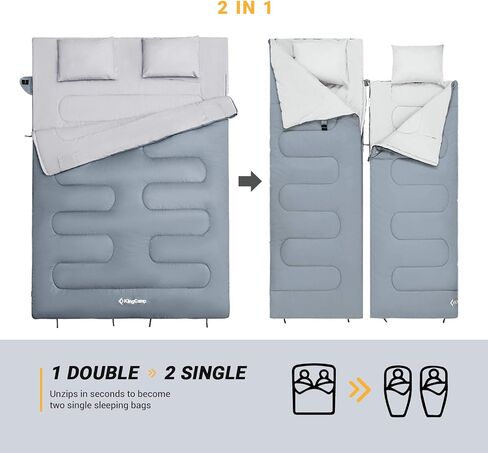 KingCamp 87 x 59 Inch 2 Person 20 Degree Lightweight Waterproof Couple Family Sleeping Bag with 2 Pillows for Camping, Hiking, & Backpacking in Saudi Arabia