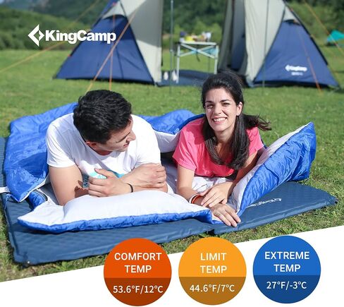 KingCamp 87 x 59 Inch 2 Person 20 Degree Lightweight Waterproof Couple Family Sleeping Bag with 2 Pillows for Camping, Hiking, & Backpacking in Saudi Arabia