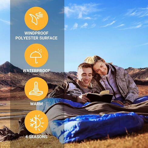 KingCamp 87 x 59 Inch 2 Person 20 Degree Lightweight Waterproof Couple Family Sleeping Bag with 2 Pillows for Camping, Hiking, & Backpacking in Saudi Arabia