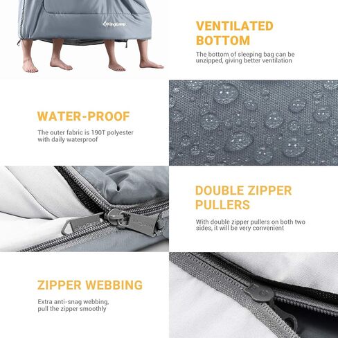 KingCamp 87 x 59 Inch 2 Person 20 Degree Lightweight Waterproof Couple Family Sleeping Bag with 2 Pillows for Camping, Hiking, & Backpacking in Saudi Arabia
