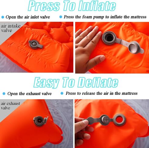 وسادة نوم للتخييم، سجادة نوم قابلة للنفخ مع وسادة، وسادة تخييم مع مضخة قدم مدمجة، وسادة مرتبة للتخييم خفيفة الوزن للتخييم في السيارة، وحقيبة الظهر، والخيمة والمشي لمسافات طويلة (كاملة (برتقالية)) in Kuwait