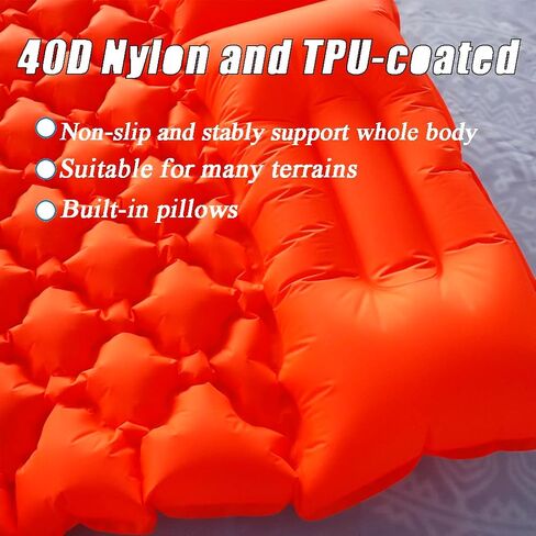 وسادة نوم للتخييم، سجادة نوم قابلة للنفخ مع وسادة، وسادة تخييم مع مضخة قدم مدمجة، وسادة مرتبة للتخييم خفيفة الوزن للتخييم في السيارة، وحقيبة الظهر، والخيمة والمشي لمسافات طويلة (كاملة (برتقالية)) in Kuwait