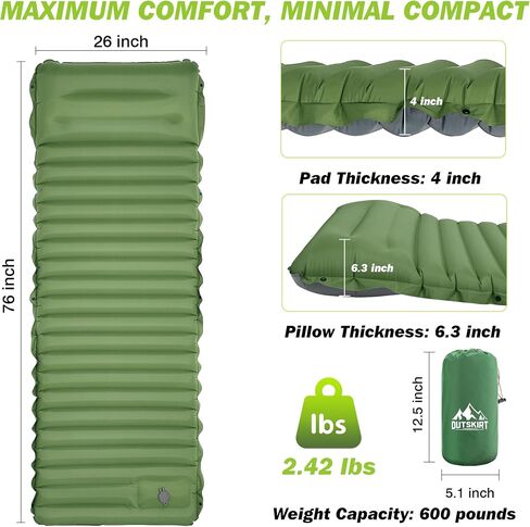 OUTSKIRT 4" Thickness Sleeping Pad with Built-in Foot Pump, Lightweight & Ultra-Comfort Camping Pads - Perfect for Camping, Hiking, Backpacking & Outdoor Adventures, Blue in Saudi Arabia