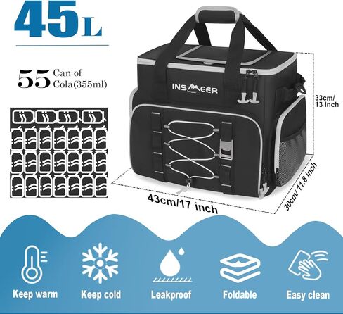 INSMEER Soft Cooler Bag, 55 Can/45L Large Cooler Bag with Hard-Bottom, Soft Sided Cooler Insulated/Leakproof/Collasible, Portable Ice Chest for Beach, Camping,Travel, Grocery Shopping in Saudi Arabia