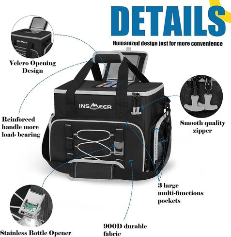 INSMEER Soft Cooler Bag, 55 Can/45L Large Cooler Bag with Hard-Bottom, Soft Sided Cooler Insulated/Leakproof/Collasible, Portable Ice Chest for Beach, Camping,Travel, Grocery Shopping in Saudi Arabia