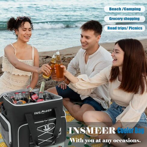 INSMEER Soft Cooler Bag, 55 Can/45L Large Cooler Bag with Hard-Bottom, Soft Sided Cooler Insulated/Leakproof/Collasible, Portable Ice Chest for Beach, Camping,Travel, Grocery Shopping in Saudi Arabia