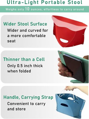 Folding Lightweight Portable Outdoor Stool, Thickness of 0.5 in, Foldable Travel Potty Stool, Footrest for Air Travel. Opens Quick for Camping Hiking Picnic Fishing Subway Party or Ball Games (Red) in Saudi Arabia