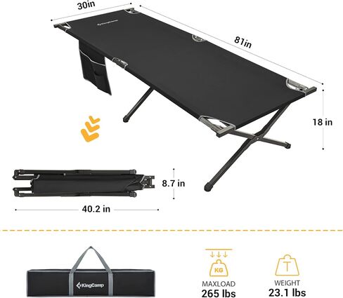Kingcamp Camping Cot Portable Sleeping Cot for Adults Heavy Duty 81"x 30" Oversized Camp Cots with Pocket Folding Outdoor Camping Bed for Travel, Camp, Beach, Hike,Outdoor and Indoor Use in Saudi Arabia