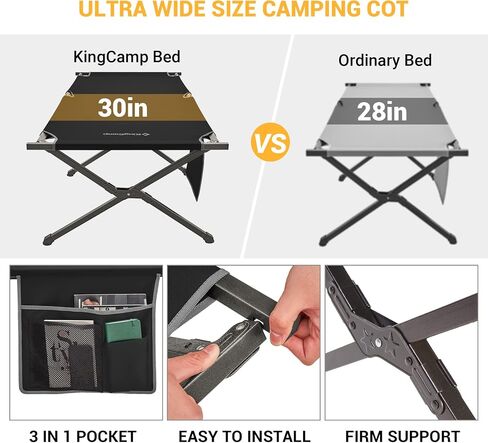Kingcamp Camping Cot Portable Sleeping Cot for Adults Heavy Duty 81"x 30" Oversized Camp Cots with Pocket Folding Outdoor Camping Bed for Travel, Camp, Beach, Hike,Outdoor and Indoor Use in Saudi Arabia