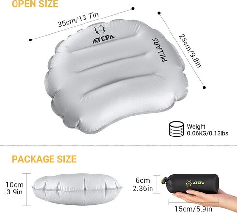 ATEPA Ultralight Inflatable Pillow - Camping Travel, 2oz Insulated Compact, Comfortable, Inflating Pillows for Neck & Lumbar Support for Hiking, Backpacking in Saudi Arabia