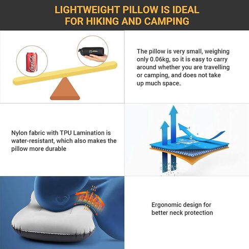 ATEPA Ultralight Inflatable Pillow - Camping Travel, 2oz Insulated Compact, Comfortable, Inflating Pillows for Neck & Lumbar Support for Hiking, Backpacking in Saudi Arabia