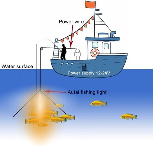 16W Underwater Fishing Light, DC 12-48V LED Submersible Fish Finder Light, Night Ice Fishing Attracting Light, with 5M Power Cord and Battery Clip in Kuwait
