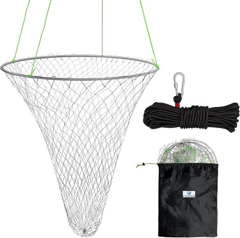 Pier Fishing Net,Folded Bally Hoop Bait Net, Drop Net for Pier Fishing with Rope and Soft Steel Ring in The Bridge and Pier in Kuwait