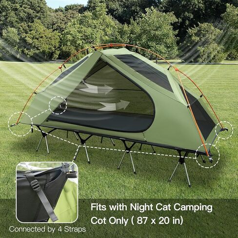 Night Cat Camping Cot Tent for 1 Person Off Ground Elevated Tent Cot Foldable Camping Sleeping Bed with Rainfly Waterproof Green in Saudi Arabia