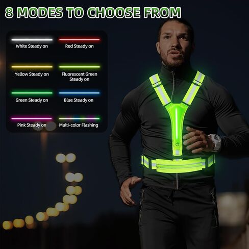 سترة Laelr LED العاكسة للجري، سترة أمان عالية الوضوح وقابلة لإعادة الشحن وقابلة للتعديل، 8 أوضاع، سترة مضيئة مع شرائط عاكسة، حقيبة حزام للمشي الليلي، ركوب الدراجات، المشي، الرجال والنساء in Kuwait