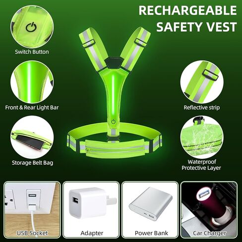 سترة Laelr LED العاكسة للجري، سترة أمان عالية الوضوح وقابلة لإعادة الشحن وقابلة للتعديل، 8 أوضاع، سترة مضيئة مع شرائط عاكسة، حقيبة حزام للمشي الليلي، ركوب الدراجات، المشي، الرجال والنساء in Kuwait