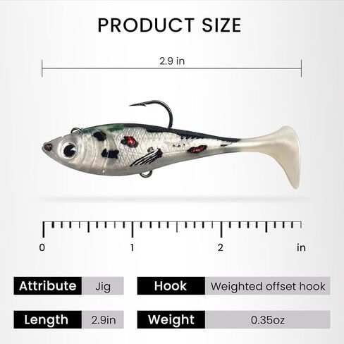 6 pcs Jig Head Soft Fishing Lures, Pre-Rigged Paddle Tail Swimbaits, Shad and Worm Lure with Fish Attractants, Bass Trout Sinking Baits Kit for Saltwater & Freshwater, Bass Fishing Gear Gifts in Kuwait