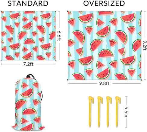 Beach Blanket Waterproof Sandproof, 86x78 Inches Large Watermelon Beach Mat for 4-6 Adults, Lightweight Windproof Picnic Blanket with 4 Corner Pockets for Outdoor, Travel, Camping, Hiking in Saudi Arabia