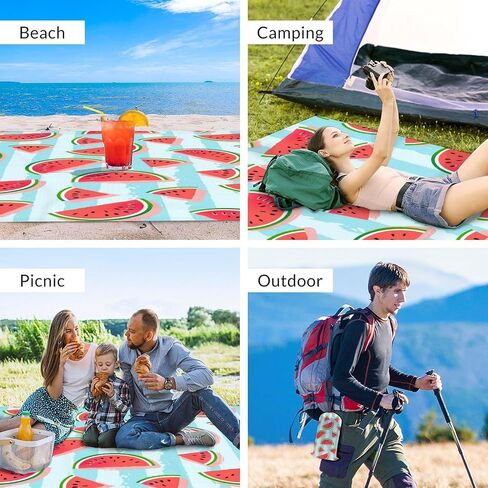 Beach Blanket Waterproof Sandproof, 86x78 Inches Large Watermelon Beach Mat for 4-6 Adults, Lightweight Windproof Picnic Blanket with 4 Corner Pockets for Outdoor, Travel, Camping, Hiking in Saudi Arabia