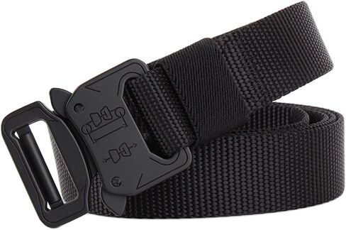 Tactical Belt, 1.5 Inch Military Style Webbing Riggers Web Belt with Heavy Duty Quick-Release Buckle & Extra Hook (Black) in Saudi Arabia