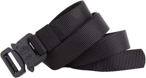 Tactical Belt, 1.5 Inch Military Style Webbing Riggers Web Belt with Heavy Duty Quick-Release Buckle & Extra Hook (Black) in Saudi Arabia