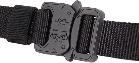 Tactical Belt, 1.5 Inch Military Style Webbing Riggers Web Belt with Heavy Duty Quick-Release Buckle & Extra Hook (Black) in Saudi Arabia
