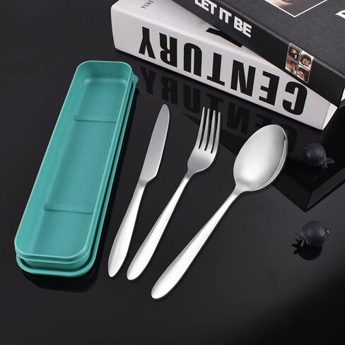 Travel Silverware Set with Case, 4Pcs Portable Forks Spoons and Knives Set, Reusable Utensils for Lunch Box Office Work School Camping Picnic (Orange) in Kuwait