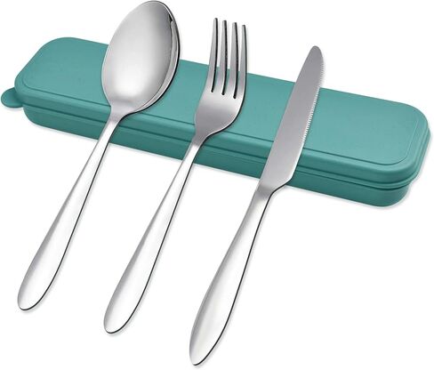 Travel Silverware Set with Case, 4Pcs Portable Forks Spoons and Knives Set, Reusable Utensils for Lunch Box Office Work School Camping Picnic (Orange) in Kuwait