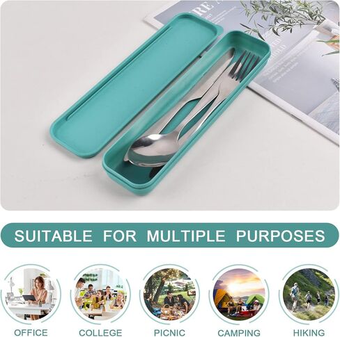 Travel Silverware Set with Case, 4Pcs Portable Forks Spoons and Knives Set, Reusable Utensils for Lunch Box Office Work School Camping Picnic (Orange) in Kuwait