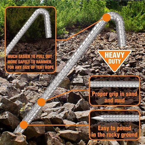 Sharp Tent Pegs - 12 inch Galvanized Strong Tent Stakes Heavy Duty - Steel Stakes for Sand, Camping, Wedding, Mountains in Saudi Arabia