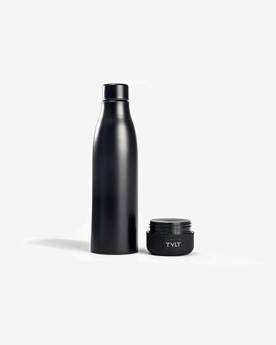 زجاجة مياه TYLT الكل في واحد من الفولاذ المقاوم للصدأ سعة 17 أونصة وبنك طاقة محمول بقدرة 5700 مللي أمبير في الساعة، آمنة للاستخدام في غسالة الأطباق، أسود in Kuwait