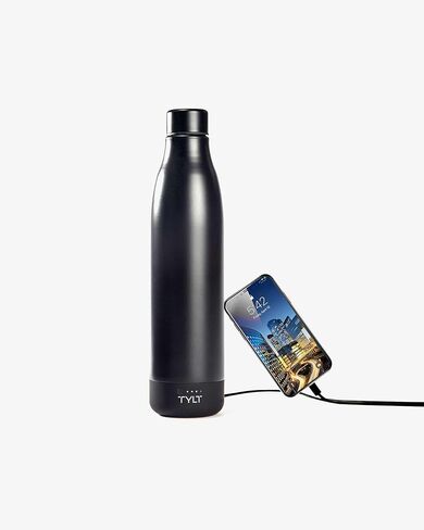 زجاجة مياه TYLT الكل في واحد من الفولاذ المقاوم للصدأ سعة 17 أونصة وبنك طاقة محمول بقدرة 5700 مللي أمبير في الساعة، آمنة للاستخدام في غسالة الأطباق، أسود in Kuwait