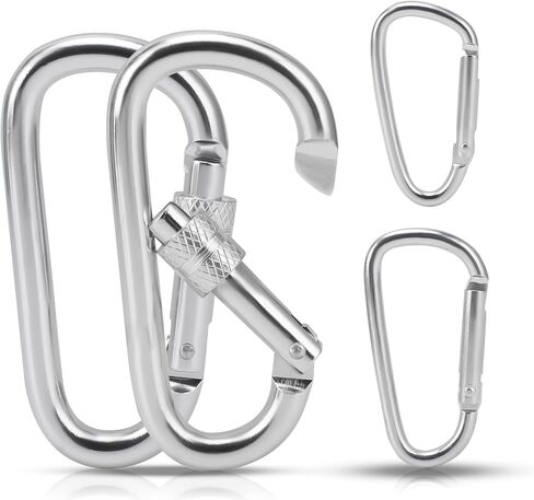 Carabiner Clip, 3" Locking Carabiners,D Ring Shape Caribeaner with Key Rings, Aluminum Carabiner for Keychain Clip, Sliver 4-Pack in Various Sizes in Saudi Arabia