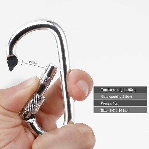 Carabiner Clip, 3" Locking Carabiners,D Ring Shape Caribeaner with Key Rings, Aluminum Carabiner for Keychain Clip, Sliver 4-Pack in Various Sizes in Saudi Arabia