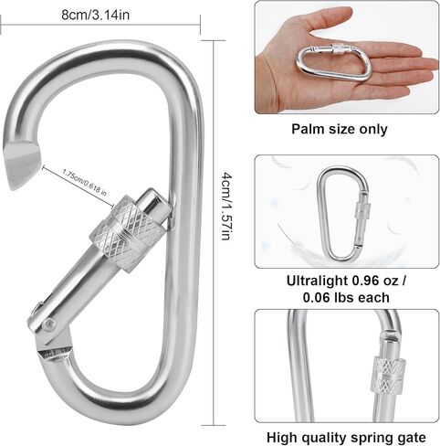 Carabiner Clip, 3" Locking Carabiners,D Ring Shape Caribeaner with Key Rings, Aluminum Carabiner for Keychain Clip, Sliver 4-Pack in Various Sizes in Saudi Arabia