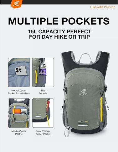 حقيبة ظهر صغيرة للمشي لمسافات طويلة من SKYSPER سعة 15 لتر خفيفة الوزن للسفر والتخييم والسفر حقيبة نهارية للمشي قابلة للتنفس للنساء والرجال in Kuwait