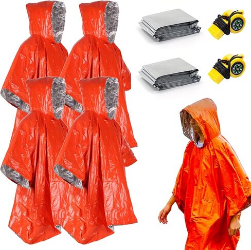 المعطف الطوارئ 4 حزمة، مايلر عكسها بطانية معطف واق من المطر الدافئة، بطانية الطوارئ معزولة، عاكسة لزيادة الرؤية، والتخييم في الهواء الطلق البقاء على قيد الحياة والعتاد سور، بطانيات حيوية للسيارة in Kuwait