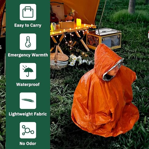 المعطف الطوارئ 4 حزمة، مايلر عكسها بطانية معطف واق من المطر الدافئة، بطانية الطوارئ معزولة، عاكسة لزيادة الرؤية، والتخييم في الهواء الطلق البقاء على قيد الحياة والعتاد سور، بطانيات حيوية للسيارة in Kuwait