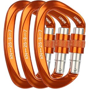 D Shape Carabiner 25KN Heavy Duty Climbing Mountaineer Expanding exploratory Caverns Connection Protection Locking Carabiner Clip Carabiner Screw Lock Hammock Camping Outdoor Equipment…