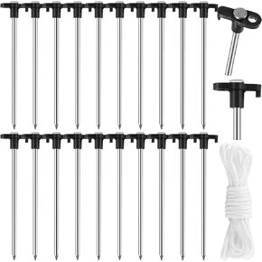 20 PCS Tent Stakes Heavy Duty,7 Inch Metal Tent Pegs,Non-Rust Camping Stakes with 2x10ft Ropes,Galvanized Yard Stakes Ground Stakes Tent Spikes for Outdoor Camping Tents Canopy
