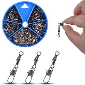 100pcs Fishing Barrel Swivel Snaps Barrel Fishing Swivel with Safety Snaps Kit High Strength Interlock Snap Swivels Lure Hoooks Connector Saltwater Fishing Tackle